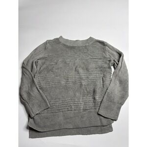 Tahari Linen Sweater Womens L Gray 3/4 Sleeve Pullover Knit Coastal Lagenlook